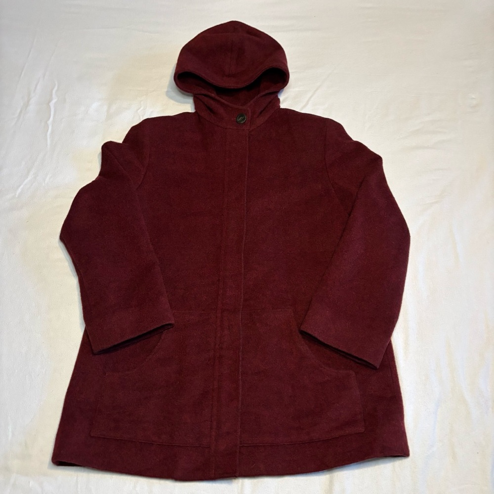Y2K PERRY ELLIS PORTFOLIO Women's‎ Wool Blend Burgundy Hooded Coat Sz8 Classic